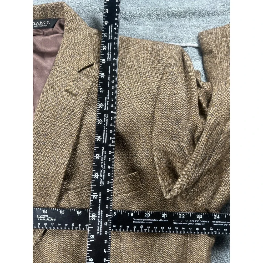 Jos A Bank‎ Mens Blazer Jacket Wool Herringbone Brown 4R Sport Coat